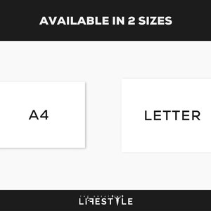 May include: Two white rectangular papers, one labeled "A4" and the other "LETTER", are displayed against a white background. The text "AVAILABLE IN 2 SIZES" is at the top. The logo "THE GREAT LIFESTYLE" is at the bottom.