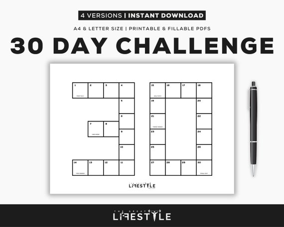 4x 30 Day Tracker Challenge, Habit Forming, Break Habit Bundle, Addiction Tracker Reboot, Landscape A4 US Letter - Printable PDFs
