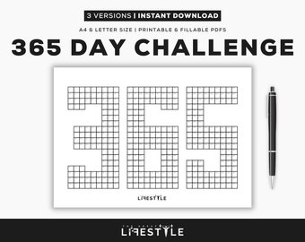 3x 365 Day Year Challenge Tracker, Habit Forming, Break Habit Bundle, Addiction Tracker Reboot, Landscape A4 US Letter - Printable PDFs