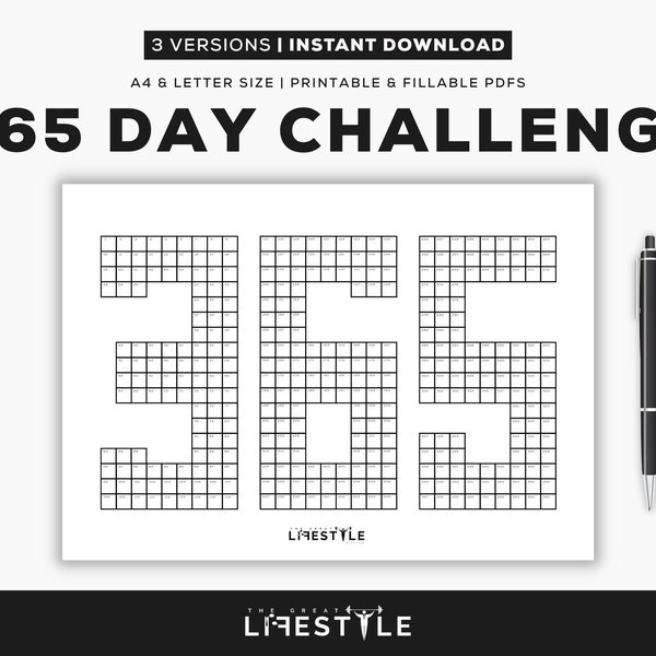 3x 365 Day Year Challenge Tracker, Habit Forming, Break Habit Bundle, Addiction Tracker Reboot, Landscape A4 US Letter - Printable PDFs