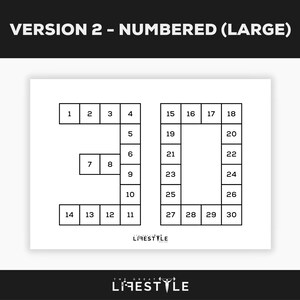 May include: A white rectangular graphic with the text "VERSION 2 - NUMBERED (LARGE)" at the top. The graphic features the number "30" constructed from numbered squares, with the text "LIFESTYLE" at the bottom.