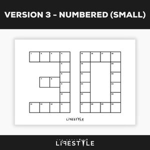 May include: A white paper with the text "VERSION 3 - NUMBERED (SMALL)" at the top. The image features the numbers "30" constructed from numbered boxes. The Great Lifestyle logo is at the bottom.