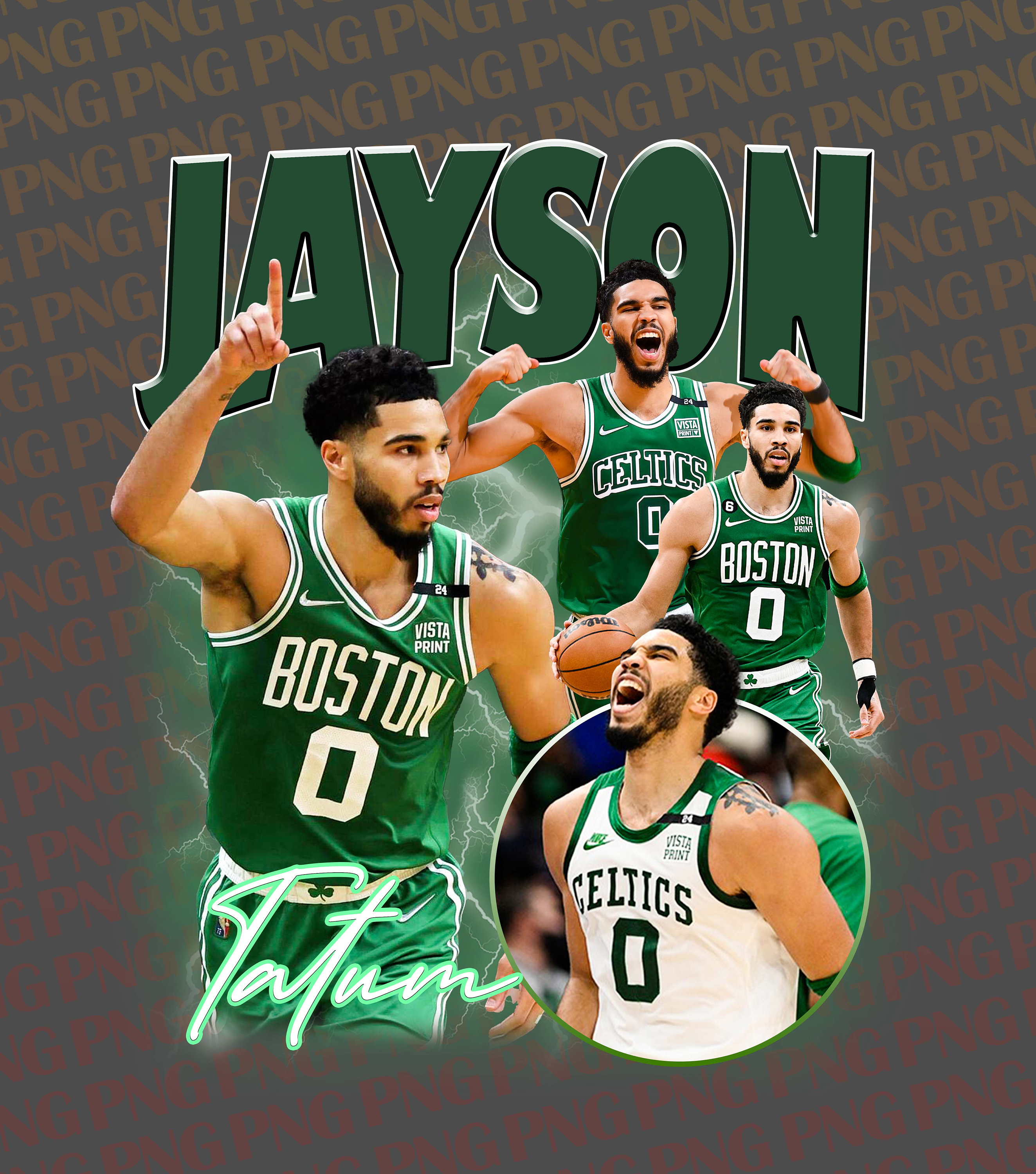 Men Green Printed Short Sleeves Jayson Tatum Player T-Shirt