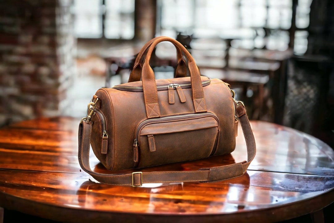 New Handmade Retro Leather Men's Luggage Bag With Large Etsy