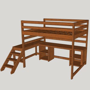 Queen Loft Bed Blueprints DIY Instructions, + 7 customizable Add-ons, and Expense Calculator