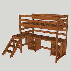 Twin Loft Bed Blueprints DIY Instructions, + 7 customizable Add-ons, and Expense Calculator