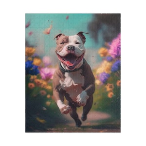Adorable Pit Bull Puzzle 100, 500, 1000 Pieces &quot;Happy-Go-Pit Bull&quot;