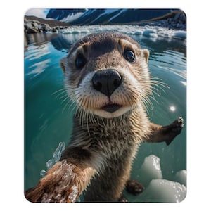 Otter Take a Selfie Mouse Pad Round or Rectangle (Vertical)