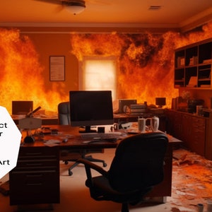 Office on Fire Fun Background for Zoom, Digital Download for Zoom, Microsoft Teams, Skype, Google Meet