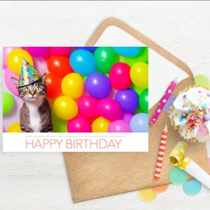 Cute Cat Birthday Printable Card | Birthday Printable Card | Birthday Digital Download Cards | Printable Birthday Cards | Cat with Balloons
