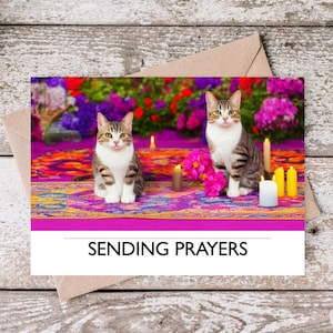 Sending Prayers Printable Card | Praying Printable Card | Cute Kitten Prayer Digital Download Cards | Printable Cat Candle Praying Cards