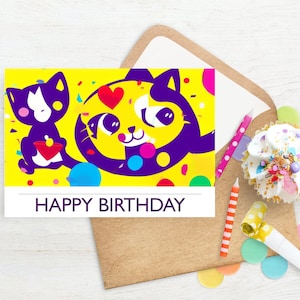Tarjeta imprimible de cumpleaños de gato artístico / tarjeta imprimible de cumpleaños / tarjetas de descarga digital de cumpleaños / tarjetas de cumpleaños imprimibles / arte abstracto del gato