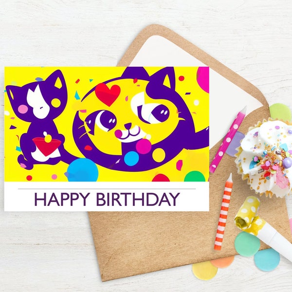 Artsy Cat Birthday Printable Card | Birthday Printable Card | Birthday Digital Download Cards | Printable Birthday Cards | Abstract Cat Art