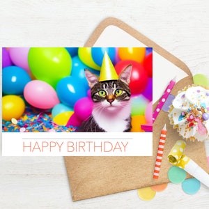 Cute Cat Birthday Printable Card | Birthday Printable Card | Birthday Digital Download Cards | Printable Birthday Cards | Cat Yellow Hat