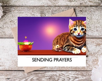 Sending Prayers Printable Card | Praying Printable Card | Cute Kitten Prayer Digital Download Cards | Printable Cat Candle Praying Cards