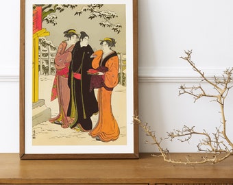 Japanese Wall Art, Japanese Kimono Geisha Ladies Illustration Print, Printable Wall Art, Digital Download