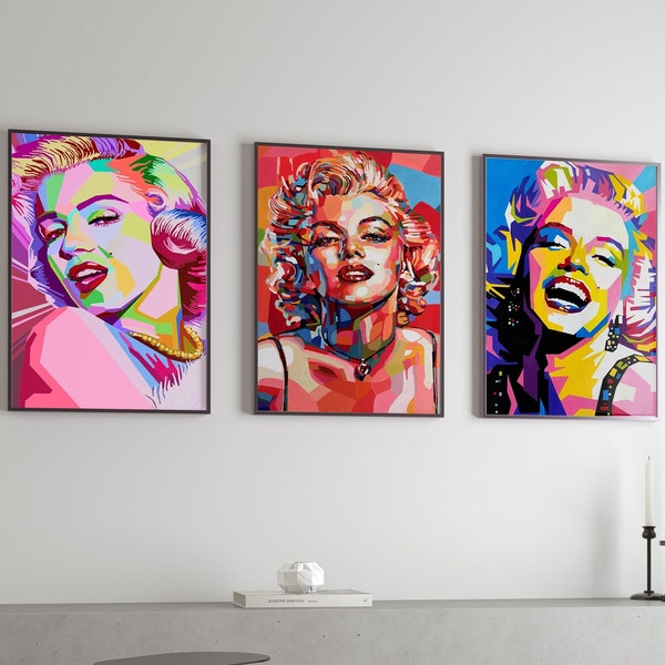 Galerie Wall Art Modern Set Of 3, Marilyn Monroe Canvas Art, Fashion Print, Famous Painting, Feminist Poster, Comic Wall Art, Retro Pop Art.