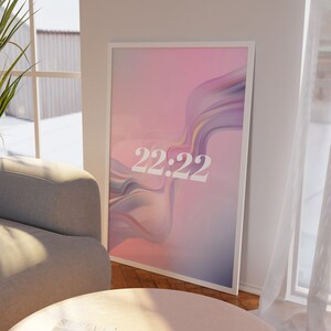Aura Angel Number Poster 2222 Instant Printable Download, Angel Number Wall Art, Pink Gradient Print, Energy Wall Art, Spiritual Poster
