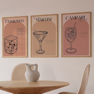 Conjunto de impresiones de cócteles de 3, colorido arte de pared digital de la galería de cócteles, impresiones de arte de cócteles, póster imprimible de cócteles, impresión de cócteles retro