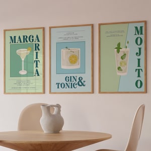 Juego de 3 impresiones de cócteles, galería de arte digital de cócteles coloridos, impresiones artísticas de cócteles, póster imprimible de cócteles, impresión de cócteles retro.