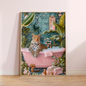 Maximalistische Wandkunst, druckbare eklektische Wandkunst, feministische Wanddekoration, digitale Wandkunst, buntes Poster, Gepard Poster, digitaler Download