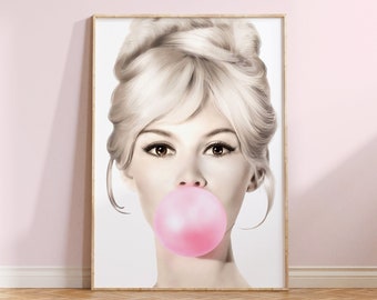 Brigitte Bardot Bubble Gum ,Fashion Art Print  INSTANT DOWNLOAD, Pop Art Print, Digital Download