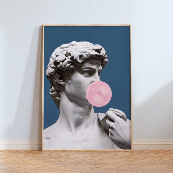 David Bubble Gum Gerahmter Druck,Altered Vintage Malerei,Porträtmalerei,Gedruckte Kunst,eklektische Wandkunst,Altered Art,Bubble Gum Art