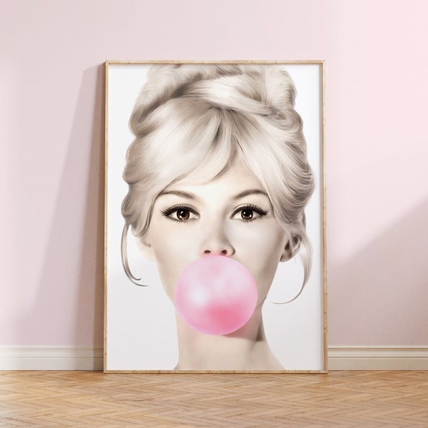 Brigitte Bardot Bubble Gum ,Fashion Art Print TÉLÉCHARGEMENT INSTANTANÉ, Pop Art Print, Téléchargement numérique