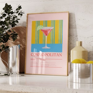 Cosmopolitan Cocktail Print, Retro Cocktail Print, Cocktail Wall Art Print, Art Download, Drink Print Art, Printable Cocktail Download