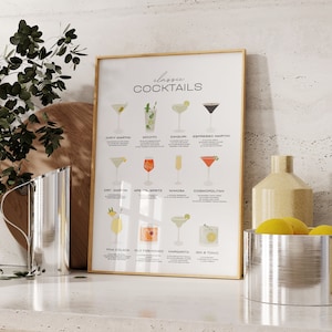 Classic Cocktails Print, Retro Cocktail Print, Cocktail Wall Art Print, Art Download, Drink Print Art, Printable Cocktail Download