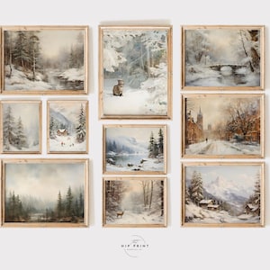 Winter Gallery Wall Art Set of 10 Prints | Christmas Wall Decor | Neutral Winter Gallery Wall Prints | Landscape Painting Digital Print