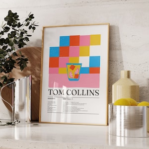Tom Collins Cocktail Print, Retro Cocktail Print, Cocktail Wall Art Print, Art Download, Drink Print Art, Printable Cocktail Download