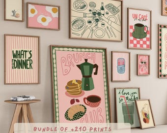 Kitchen & Bar Cart Bundle, 200+ Retro Food Prints, Kitchen Decor Set, Vintage Drink Art, Café Posters, Digital Download