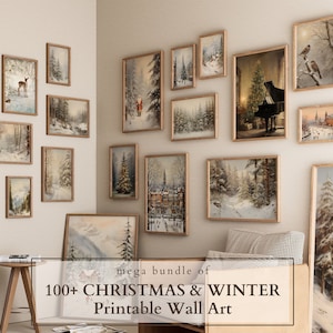 Christmas Print Set, Winter Wall Gallery, 100 Christmas Prints, Rustic Wall Decor, Xmas Printable Wall Art, Vintage Winter Print, Xmas Decor