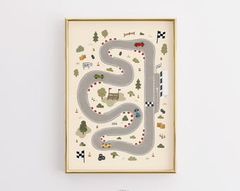 Race Car Nursery Print, Sports Nursery Wall Art, Kids Playroom Decor, Baby Boy Room Poster, Racing Track