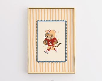 Leopard Football Nursery Print, Sports Wall Art, Baby Boy Room Decor, Cute Animal Athlete Poster, Kids Playroom Art