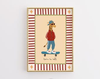 Giraffe Skateboard Print, Baby Boy Nursery Art, Kidsroom Decor (Digital Download)