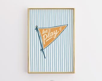 Let’s Play Nursery Print, Sports Wall Art, Baby Boy Room Poster, Vintage Pennant , Digital Download