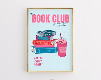 Trendy Book Club Print, Reader Decor (Digital Download)
