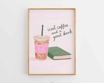 Bookish Coffee Print, Aesthetic Reading Corner Art (Digital Download)