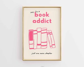 Pink Book Lover Poster, Bookworm Home Library Art (Digital Download)