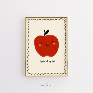 Lámina infantil "La Manzana de Mis Ojos", adorable arte mural de frutas para habitación infantil, decoración para habitación de bebé, póster imprimible divertido, arte con frase de cocina, descarga digital