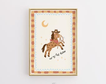 Cowboy Horse Nursery Print, Western Wall Art, Rodeo Animal Poster, Baby Boy Room Decor, Kids Playroom
