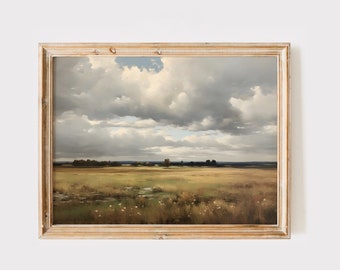 フランスの田園風景画、ヴィンテージファームハウスの壁アート（デジタルダウンロード）