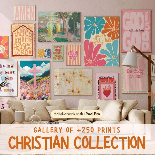 Christian wall art bundle of 250, bible verse prints, faith quote decor, digital download, trendy scripture poster set, pastel Jesus artwork