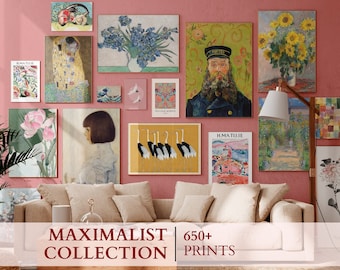 Maximalist Gallery Wall Set, Eclectic Vintage Art Prints (Digital Download)