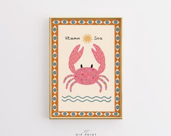 Meet Me At The Beach Wall Art, Pink Coastal Print, Preppy Summer Poster, Beach House Decor, Seashell Artwork