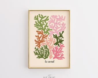 Le Corail Wall Art, Coastal Coral Print, Colorful Ocean Poster, French Beach Decor, Mediterranean Sea Artwork