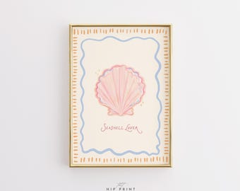 Seashell Lover Wall Art, Pink Coastal Shell Print, Beach House Decor Poster, Ocean Aesthetic Artwork, Summer Beach Art