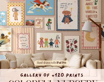 Colorful Nursery Bundle, +120 Printable Baby Room Decor, Toddler Playroom Gallery Set, Whimsical Kids Wall Art, Digital Nursery Prints